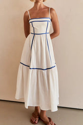 Contrast Trim Square Neck Midi Cami Dress