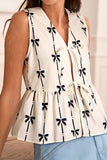 Tied Front Bow Print Peplum Tank