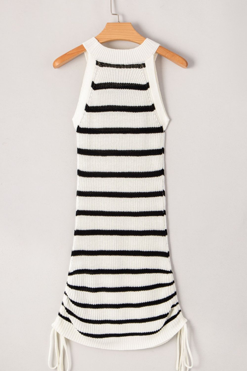 Contrast Striped Drawstring Detail Sleeveless Sweater Dress - felvior