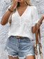 Embroidered V-Neck Short Sleeve Top
