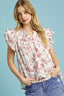 Umgee Full Size Two Tone Boxy Cut Floral Print Blouse Plus Size