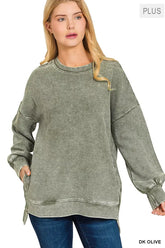 Zenana Full Size Acid Washed Double Ribbed Hi-low Sweatshirt Plus Size