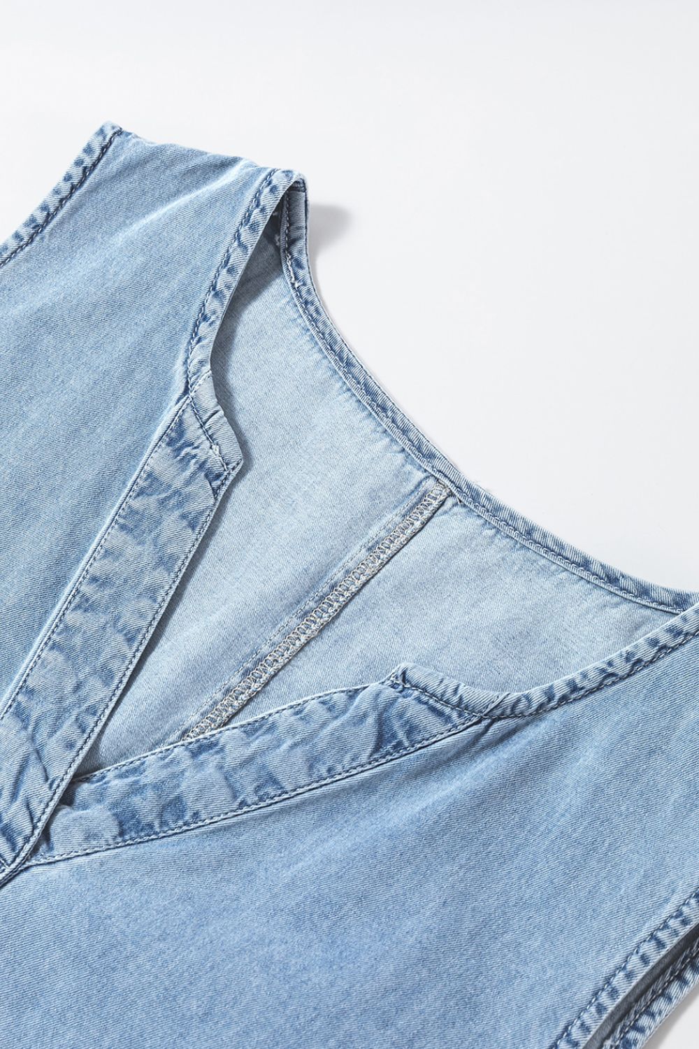 Wash Notched Sleeveless Mini Denim Dress - felvior