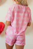 Bowknot Printed Notched T-Shirt and Shorts Set
