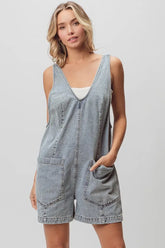 BiBi Patch Vintage Washed Denim Shortall