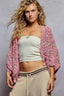 POL Openwork V-Neck Chenille Cardigan with Contrast Floral