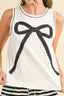 Contrast Bow Round Neck Sleeveless Top