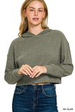 Zenana Drop Shoulder Ribbed Crop Hoodie