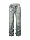 Men's Washed Printed Straight Jeans