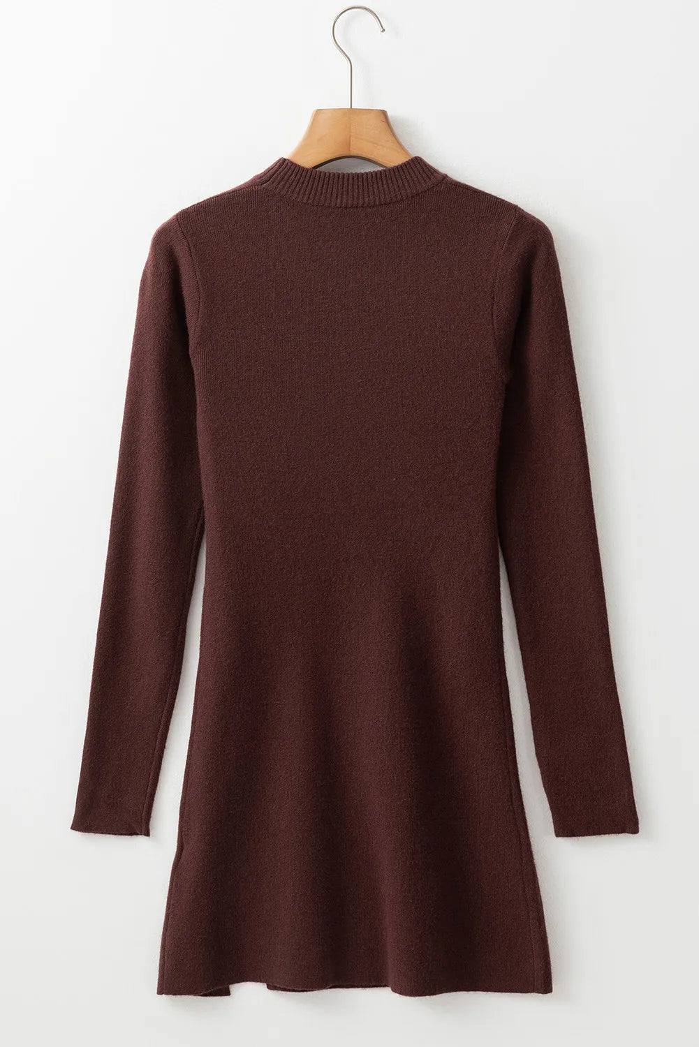 Slit Mock Neck Long Sleeve Wrap Sweater Dress - felvior