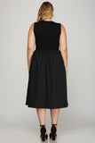 She + Sky Full Size Sleeveless Poplin Woven Midi Dress with Pockets Plus Size