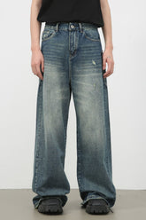Men's Distressed Detail Wide Leg Jeans