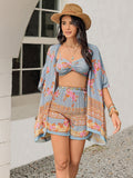 Printed Bra, Shorts and Cover Up Three-Piece Set