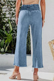 Button Fly Cropped Wide Leg Jeans