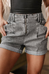 Zipped Cuffed Edge Denim Shorts