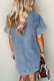 Short Sleeve Collared Patched Pocket Denim Mini Dress