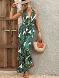 Printed Halter Neck Wide Leg Jumpsuit