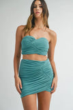 MABLE Ruched Tube Crop Top and Skirt Set