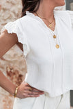 Ruffled Tie Neck Cap Sleeve Blouse