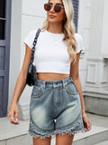 Raw Hem Studded Denim Shorts