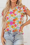 Floral Print Shirred Tiered Ruffled Sleeve Blouse