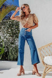 Button Fly Cropped Wide Leg Jeans