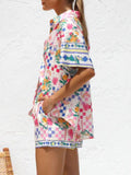 Printed Button Down Short Sleeve Top and Shorts Set