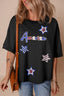 Sequined America Star Round Neck T Shirt