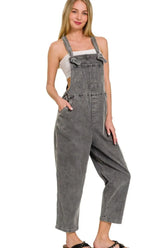 Zenana Washed Knot Strap Relaxed Fit Overalls