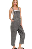 Zenana Washed Knot Strap Relaxed Fit Overalls