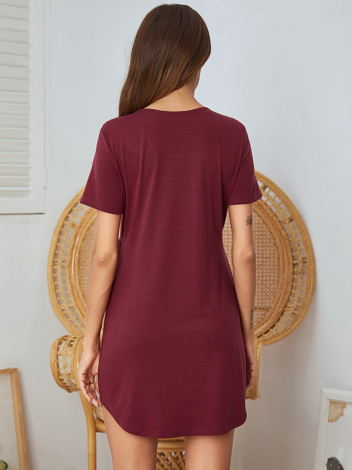 V-Neck Short Sleeve Lounge Dress - felvior