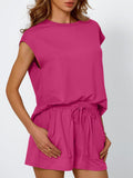 Round Neck Cap Sleeve Top and Shorts Set
