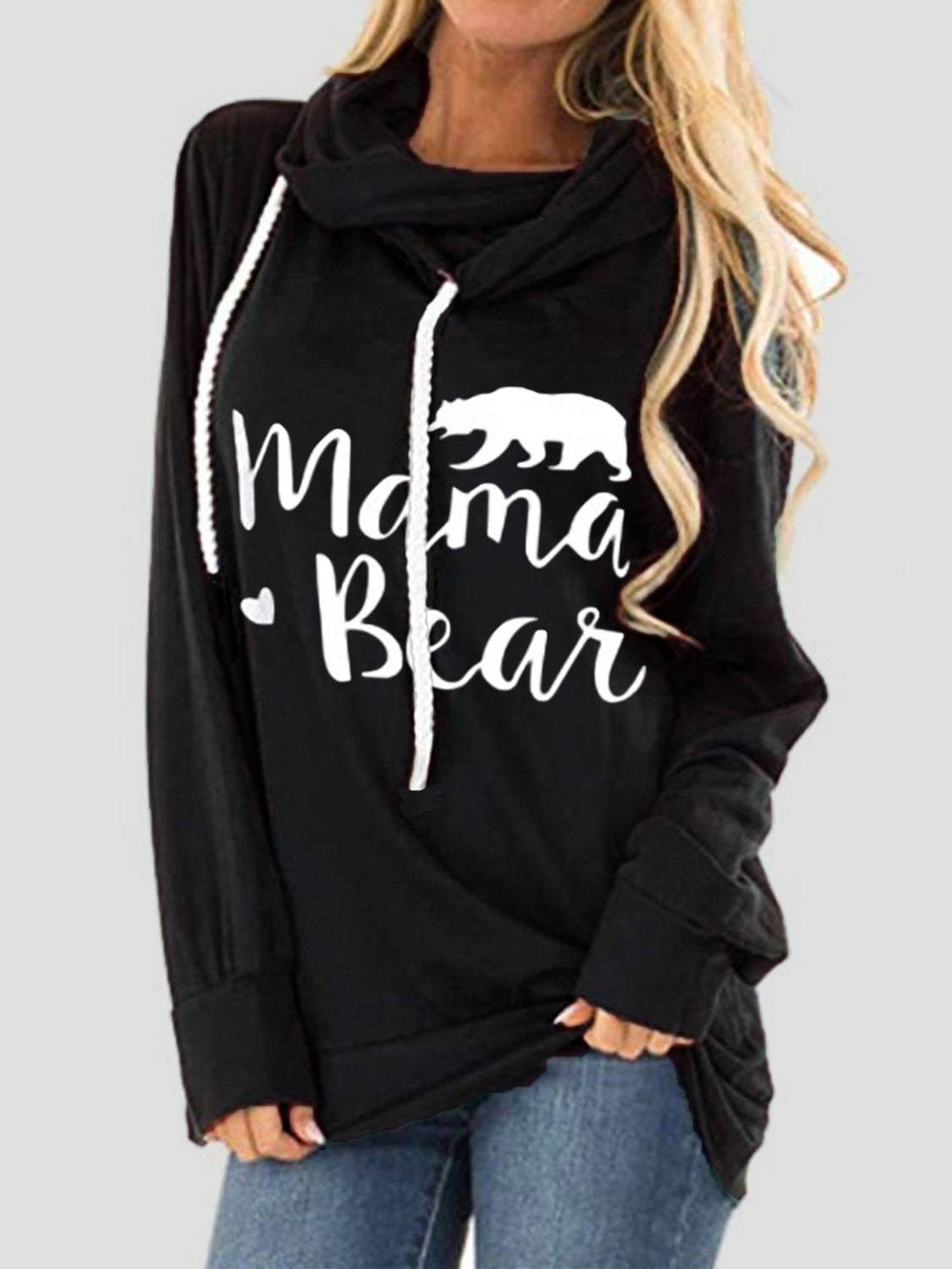 Drawstring Letter Graphic Long Sleeve Hoodie - felvior