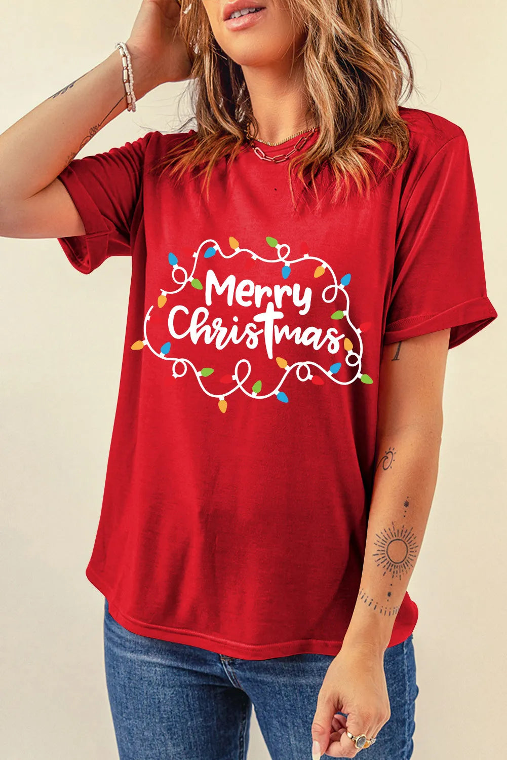 MERRY CHRISTMAS Round Neck Short Sleeve T-Shirt - felvior