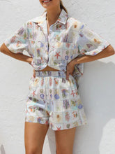 Printed Button Down Short Sleeve Top and Shorts Set