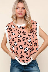 Haptics Leopard Print Dolman Cap Sleeve Knit Top
