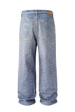 Men's Washed Rhinestone Jeans with Rhinestone Belt