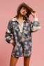 BiBi Washed Floral Denim Romper With Contrast Collar