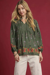 Umgee Floral Boho Peasant Blouse