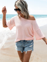 Waffle Knit Boat Neck Half Sleeve T-Shirt