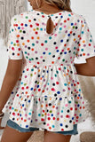 Polka Dot Short Sleeve Tiered Ruffled Babydoll Blouse