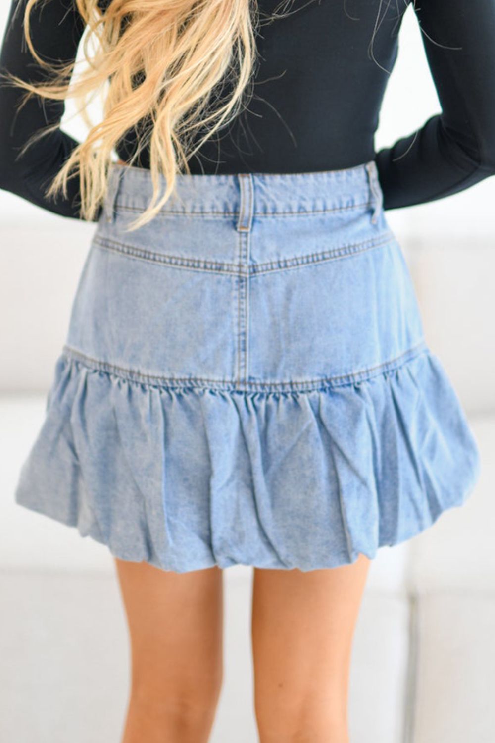 Bubble Hem Denim Mini Skirt - felvior