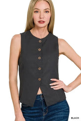 Zenana Linen Button Down Vest