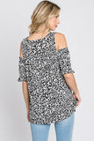 Heimish Full Size Leopard Round Neck Cold Shoulder T-Shirt Plus Size
