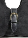 Fame Buckle Accent Faux Suede Hand Bag