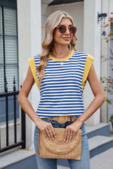 Contrast Striped Round Neck T-Shirt