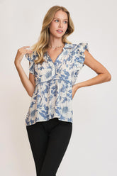 Umgee Full Size Botanical Print Babydoll Top Plus Size