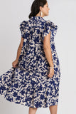 Umgee Full Size Floral Collared Ruffle Cap Sleeve Midi Dress Plus Size