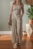 Striped Smocked Cami Top and Wide Leg Pants Set