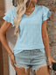 Eyelet V-Neck Ruffled Cap Sleeve Top